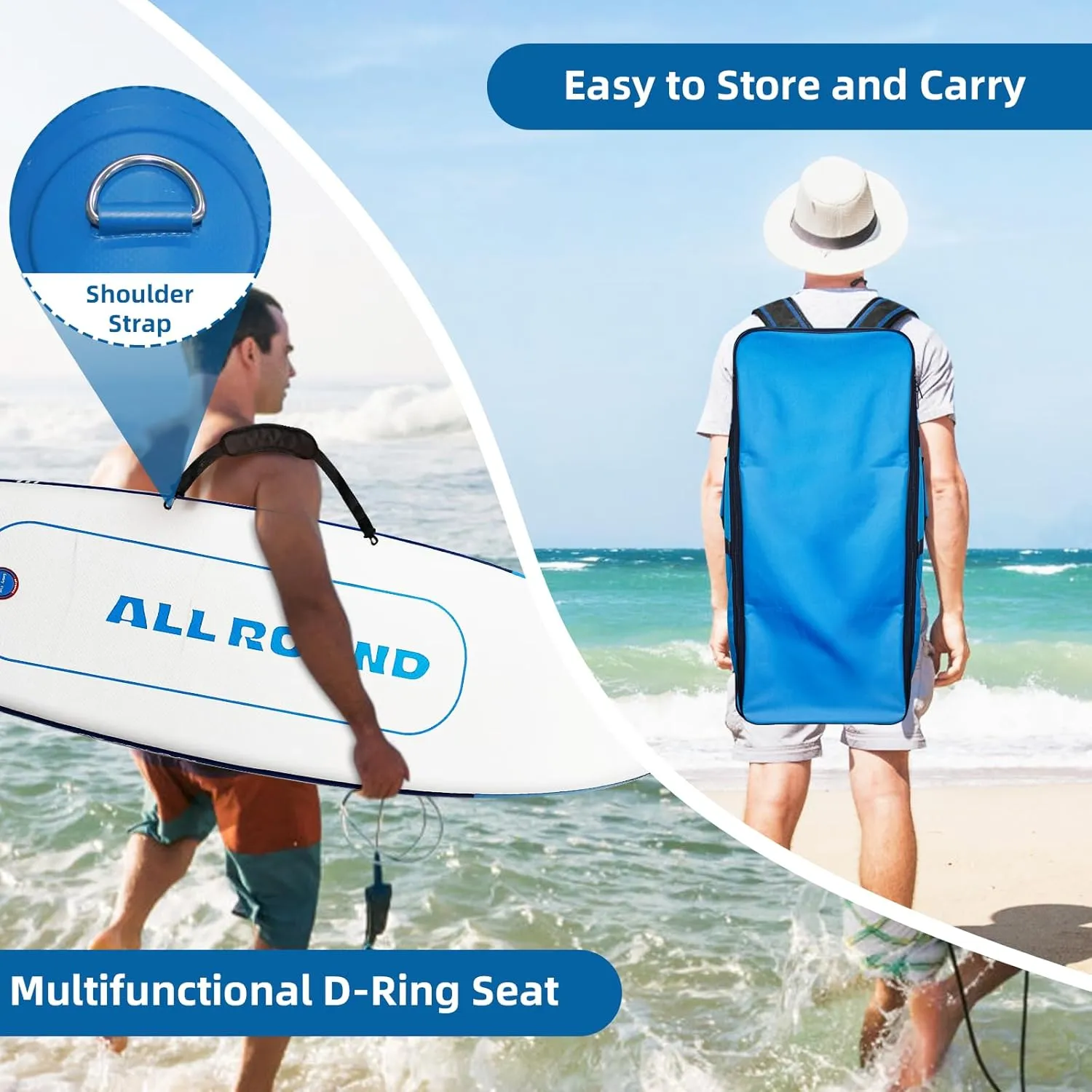 10'6" x 33" Inflatable Stand Up Paddle Board with Complete Accessories, Stable Non - Slip EVA Deck, Tri - Fin System, Military - Grade PVC, Ideal for All - Level Yoga, Fishing, Surfing and Wate