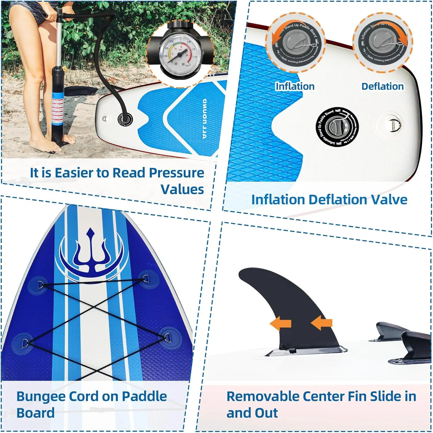 10'6" x 33" Inflatable Stand Up Paddle Board with Complete Accessories, Stable Non - Slip EVA Deck, Tri - Fin System, Military - Grade PVC, Ideal for All - Level Yoga, Fishing, Surfing and Wate