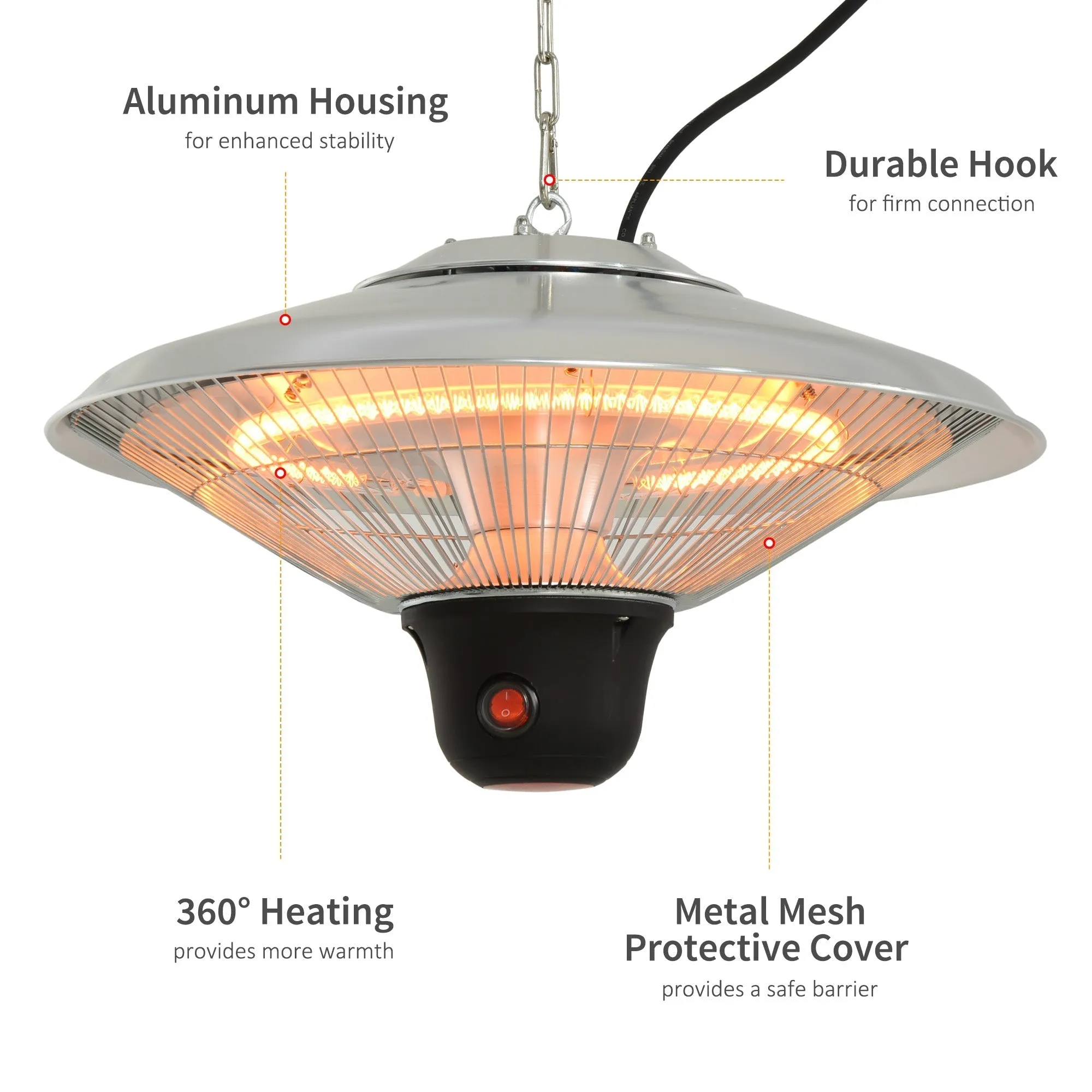 1500W Patio Heater Outdoor Ceiling Mounted Aluminium Halogen Electric Hanging Heating Light with Remote Control and 3 Heat Settings