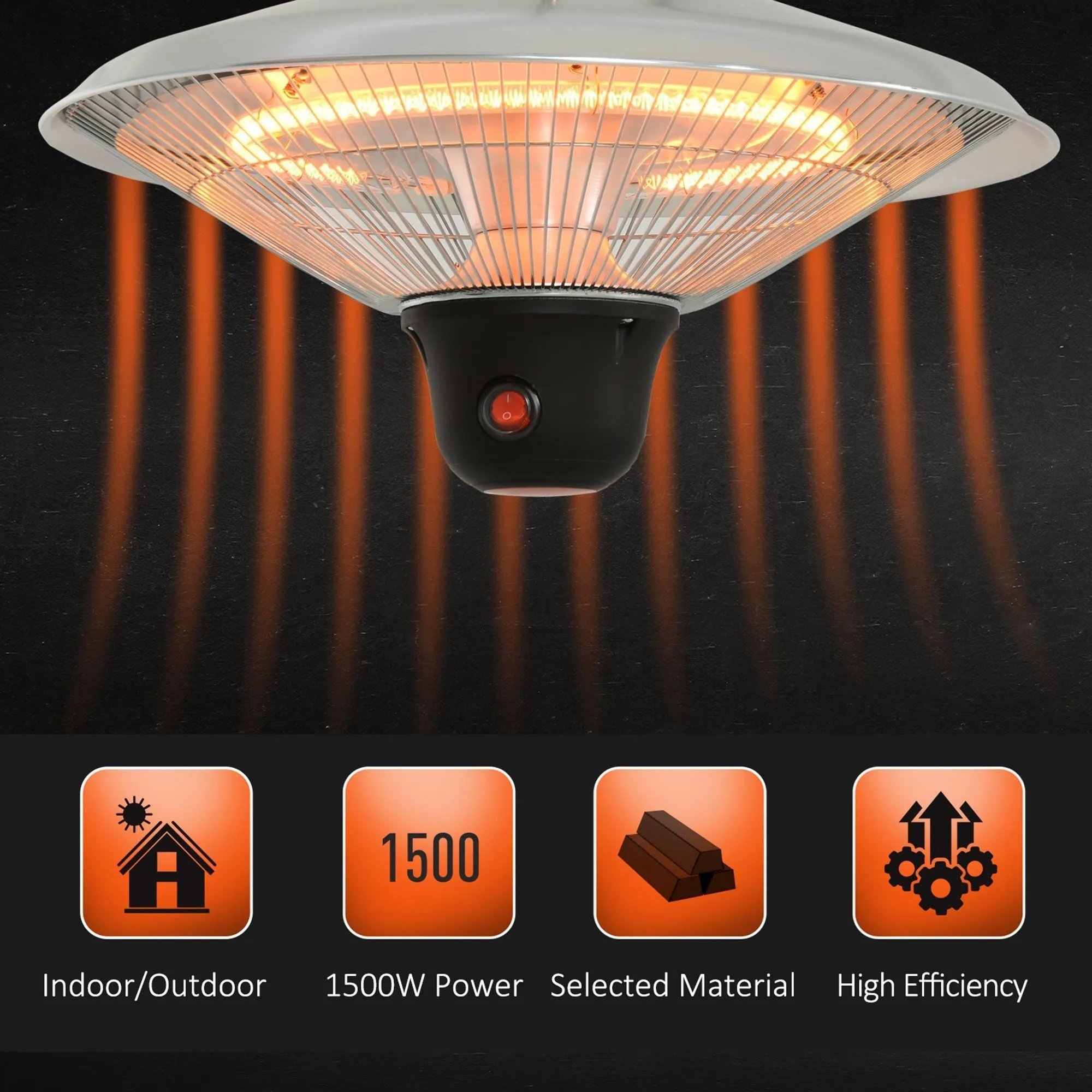1500W Patio Heater Outdoor Ceiling Mounted Aluminium Halogen Electric Hanging Heating Light with Remote Control and 3 Heat Settings