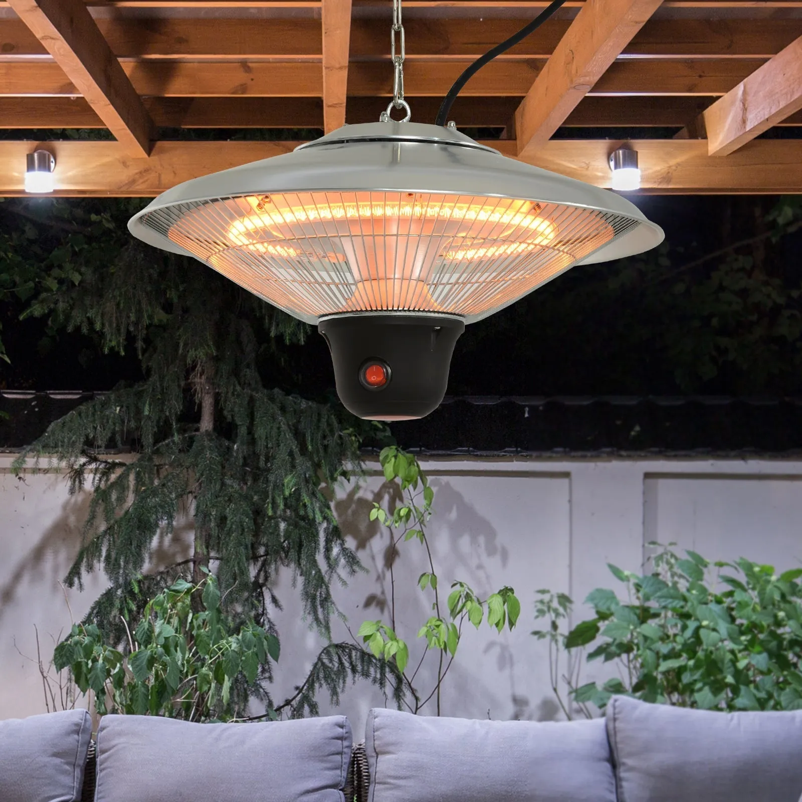 1500W Patio Heater Outdoor Ceiling Mounted Aluminium Halogen Electric Hanging Heating Light with Remote Control and 3 Heat Settings