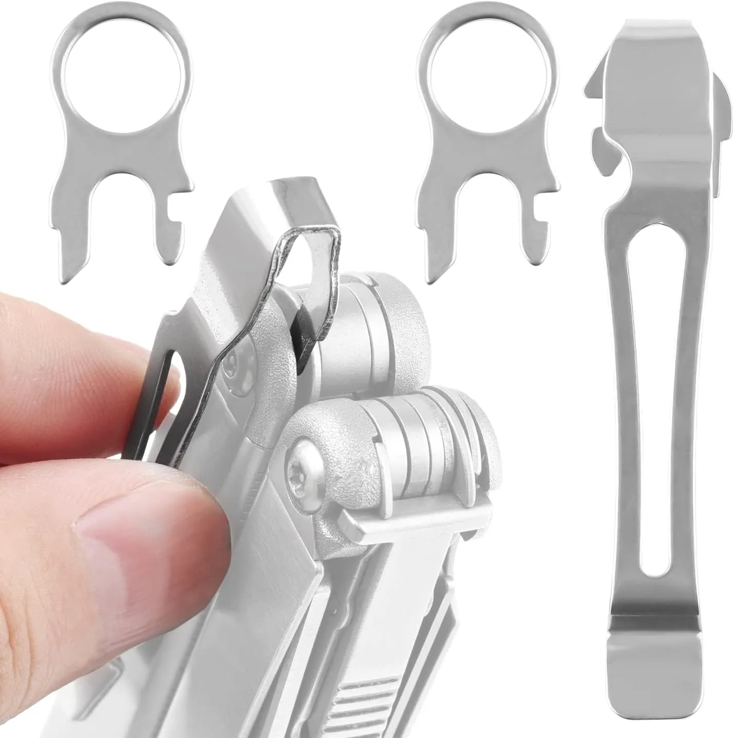[2-Pack] 2 Quick Release Pocket Clips   2 Lanyard Rings Compatible With Leatherman Wave & Charge MultiTools - Stainless Steel Deep Carry Pocket Clip Won't Bend or Snap - Install or Replace In Seconds