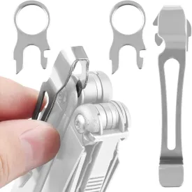 [2-Pack] 2 Quick Release Pocket Clips   2 Lanyard Rings Compatible With Leatherman Wave & Charge MultiTools - Stainless Steel Deep Carry Pocket Clip Won't Bend or Snap - Install or Replace In Seconds