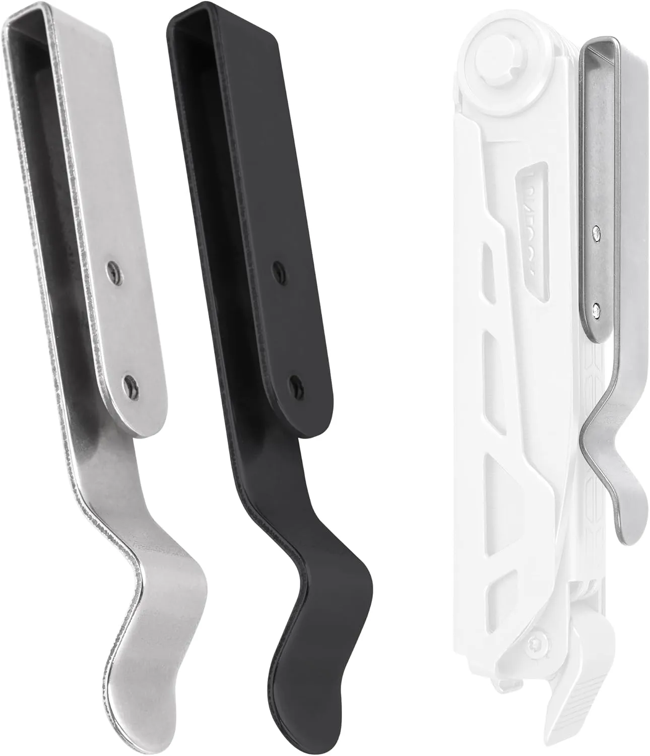 [2-Pack] Stainless Steel Pocket Clips For Gerber Armbar Multitool - 1 Metal   1 Black Pocket Clip - Mounting Tools Included - Fits Gerber Armbar Drive Multi-tools