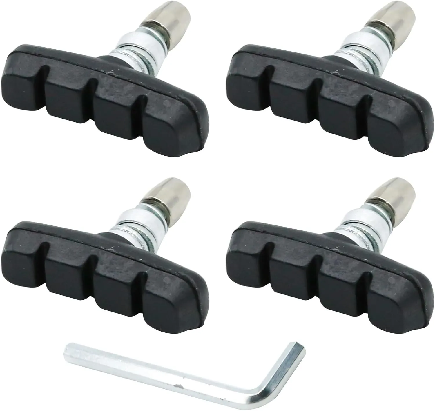 2 Pairs Bike V Brake Pads with Hex Nuts Hex Wrench for Mountain Bike, Road Bicycle, MTB, BMX