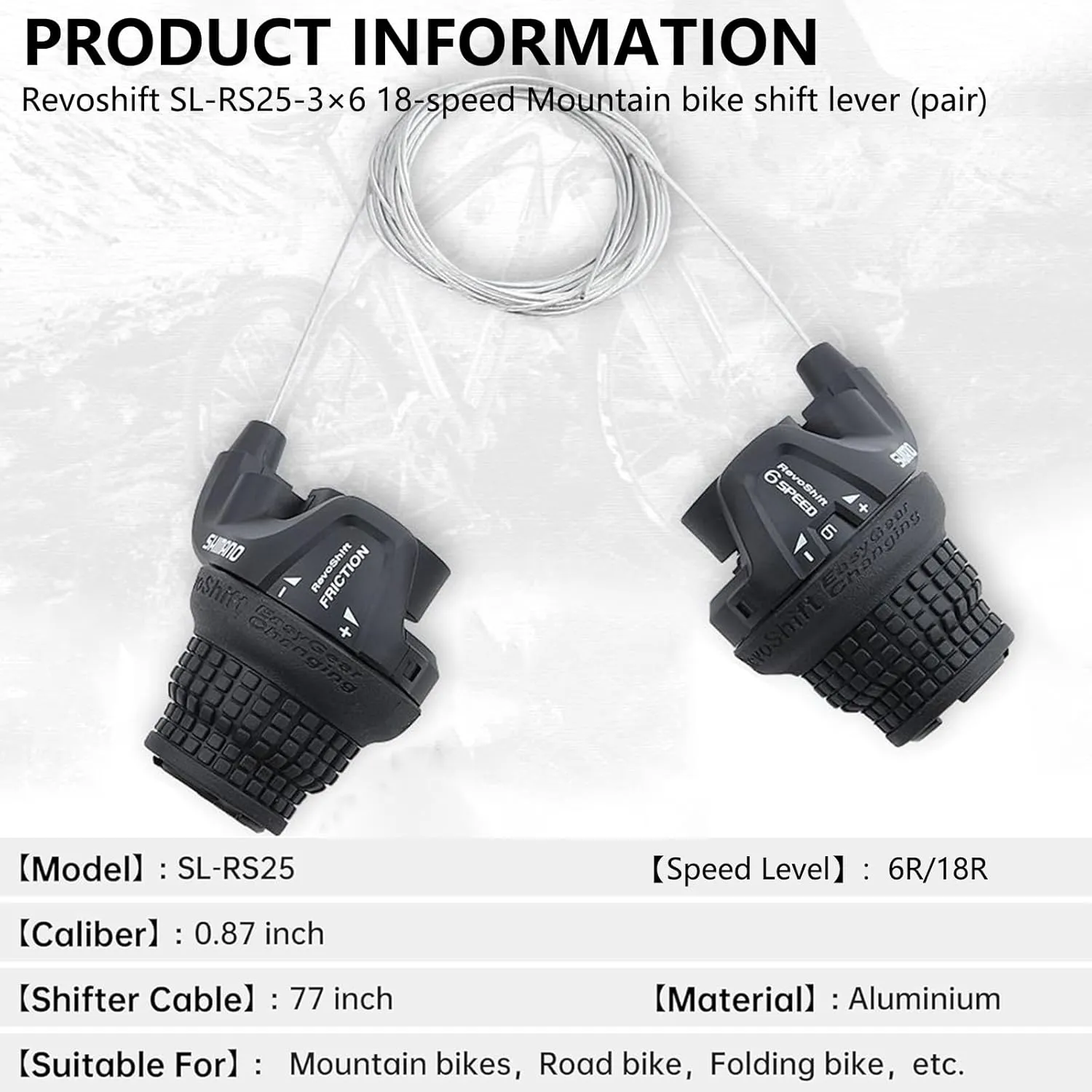 2 Pcs Bike Gear Shifters 36 Speed, Bicycle Revoshift Shift Lever RS25-3L RS25-6R Bicycle Twist Grip Thumb Gear Shifter for MTB Folding Mountain Bike