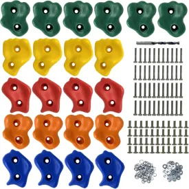 22 Assorted Deluxe Rock Climbing Holds for Kids - Outdoor Climbing Stones Kit with 44 Swing Safe Fasteners   Drill Bit Easy to Install on Lumber from 3/4" to 1.25" Thick