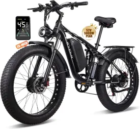 (24-EB7Pro White) 24" 5000W Dual Motor Electric Bike for Adults, 52V 32AH Battery, Max 40-45MPH &100Miles, Hydraulic Disc Brake, Fat Tire All Terrain Hunting E-Bike, Full Suspension, UL 2849