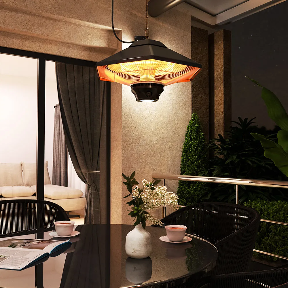 2KW Patio Hanging Heater Hexagonal Electric Ceiling Warmer Remote Control Light
