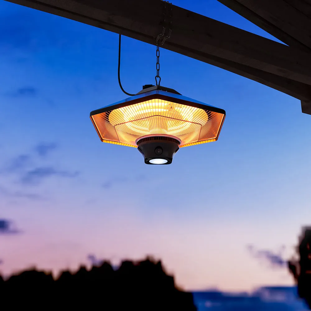 2KW Patio Hanging Heater Hexagonal Electric Ceiling Warmer Remote Control Light