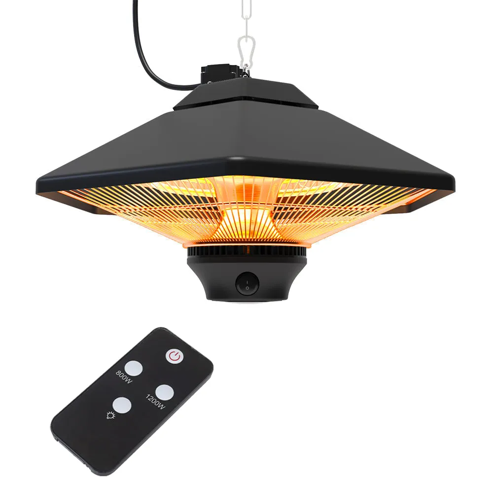 2KW Patio Hanging Heater Hexagonal Electric Ceiling Warmer Remote Control Light