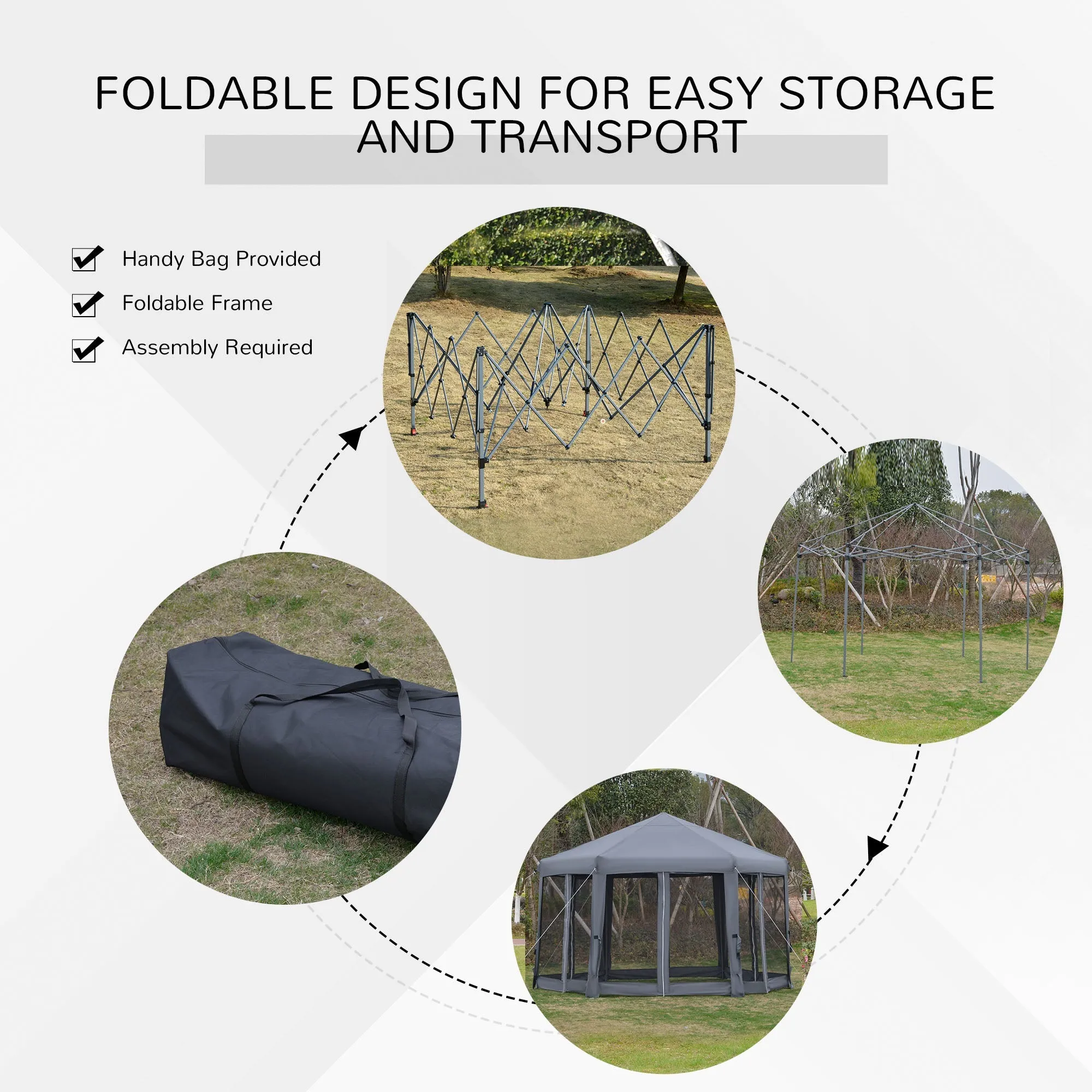 3.2m Canopy Rentals Pop Up Gazebo Hexagonal Canopy Tent Outdoor Sun ProtectionWith Mesh Sidewalls Handy Bag Grey