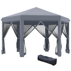 3.2m Canopy Rentals Pop Up Gazebo Hexagonal Canopy Tent Outdoor Sun ProtectionWith Mesh Sidewalls Handy Bag Grey