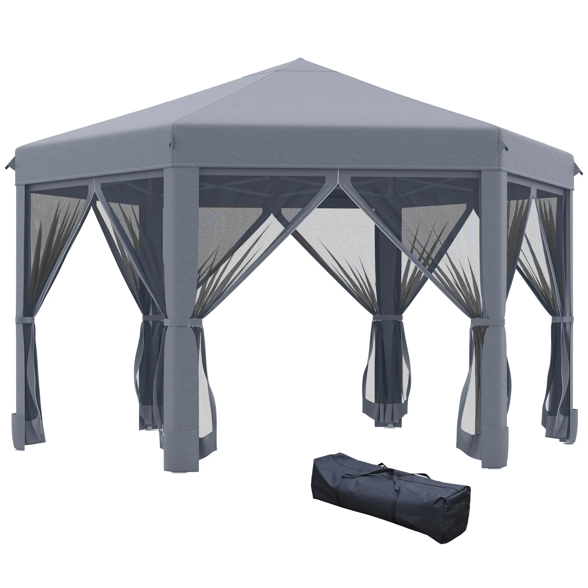 3.2m Canopy Rentals Pop Up Gazebo Hexagonal Canopy Tent Outdoor Sun ProtectionWith Mesh Sidewalls Handy Bag Grey