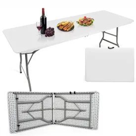 6ft Portable Folding Plastic Table for 6-8 Picnic Dining Table 71" with Carry Handle, White