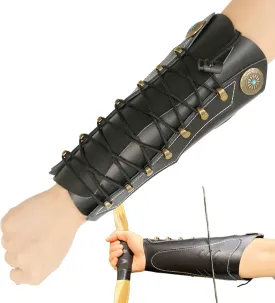 Archery Arm Guard with Adjustable Strap Traditional Armguard Forearm Protector Medieval Arm Bracer PU Leather Protective Archery Gear for Recurve Bow Longbow Men/Women