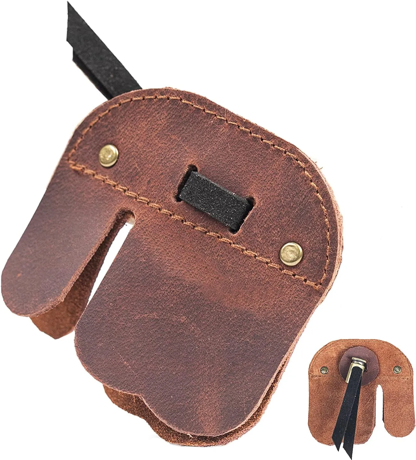 Archery Finger Tab-Cow Leather Fingers Protector for Recurve Bows Hunting Finger Protector Brown