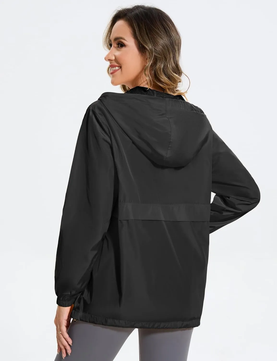 Avoogue Raincoat Women Reflective Waterproof Rain Jackets Half Zipper Packable Outdoor Hooded Windbreaker Lined Jacket