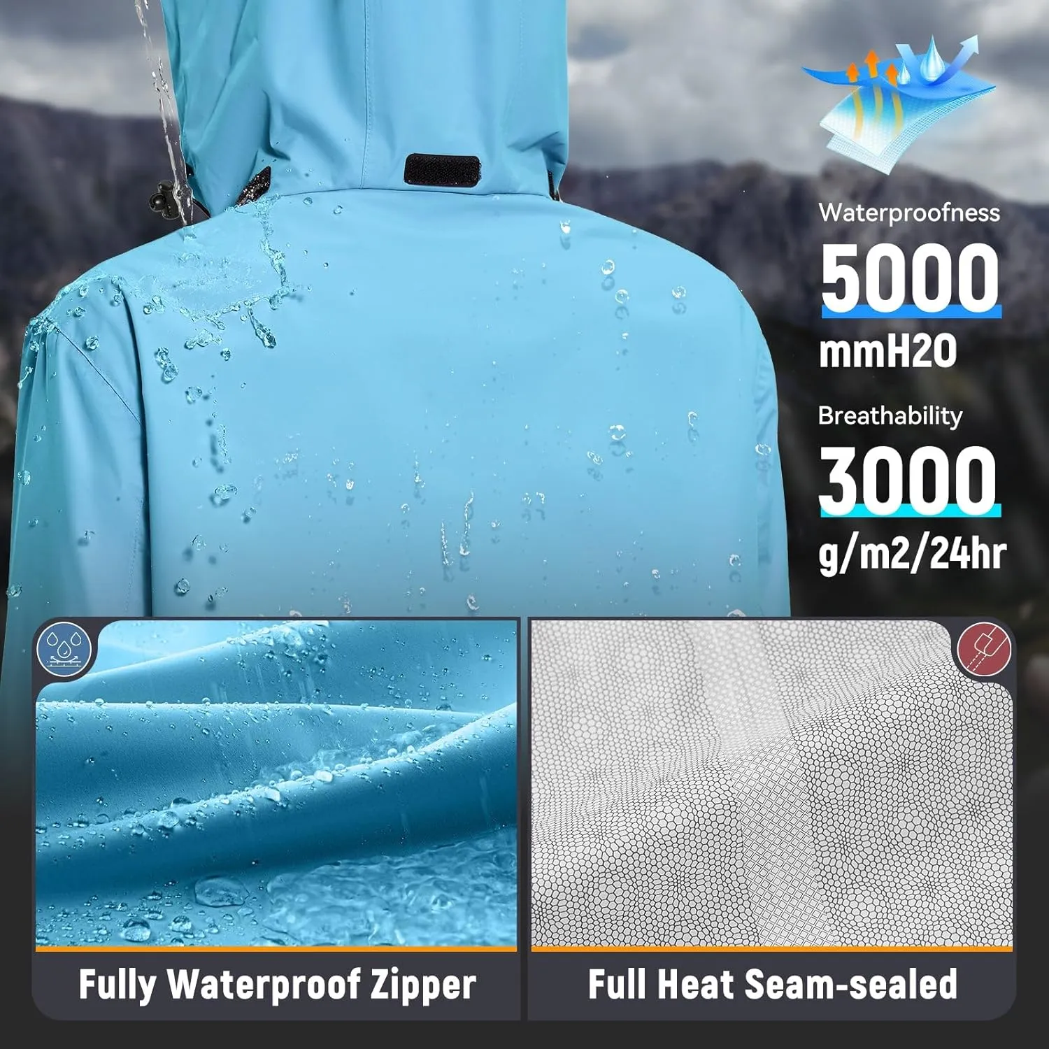 baleaf Women's Long Rain Coat Packable Waterproof Windbreaker Lightweight Cycling Jacket with Hood