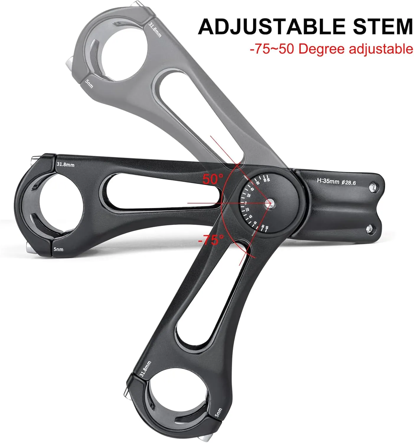Bike Bicycle Stem - -75 ~   50 Degree Adjustable bike Stem- 90/110/145mm Bike Stem Riser For 31.8(1-1/4") Handlebars- Aluminum Alloy Mountain Bike Handlebar Riser Extender For Mountain Road City Bike