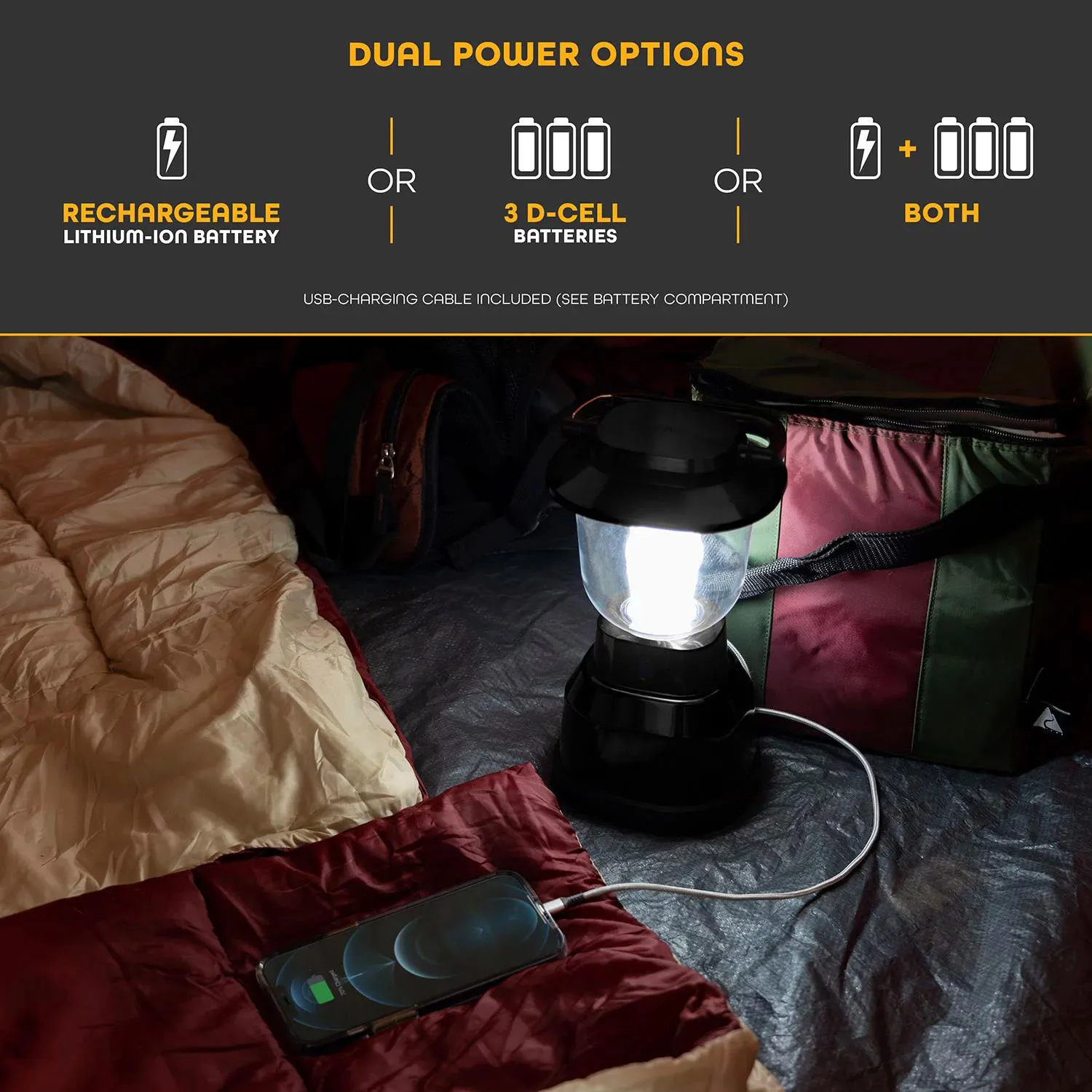 EcoScapes Dual Power LED Rechargeable Dimmable Lantern Black