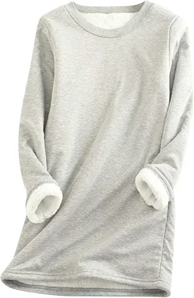 EFOFEI Womens Winter Soft Sherpa Fleece Lined Pullover Crewneck Solid Color Sweatshirt