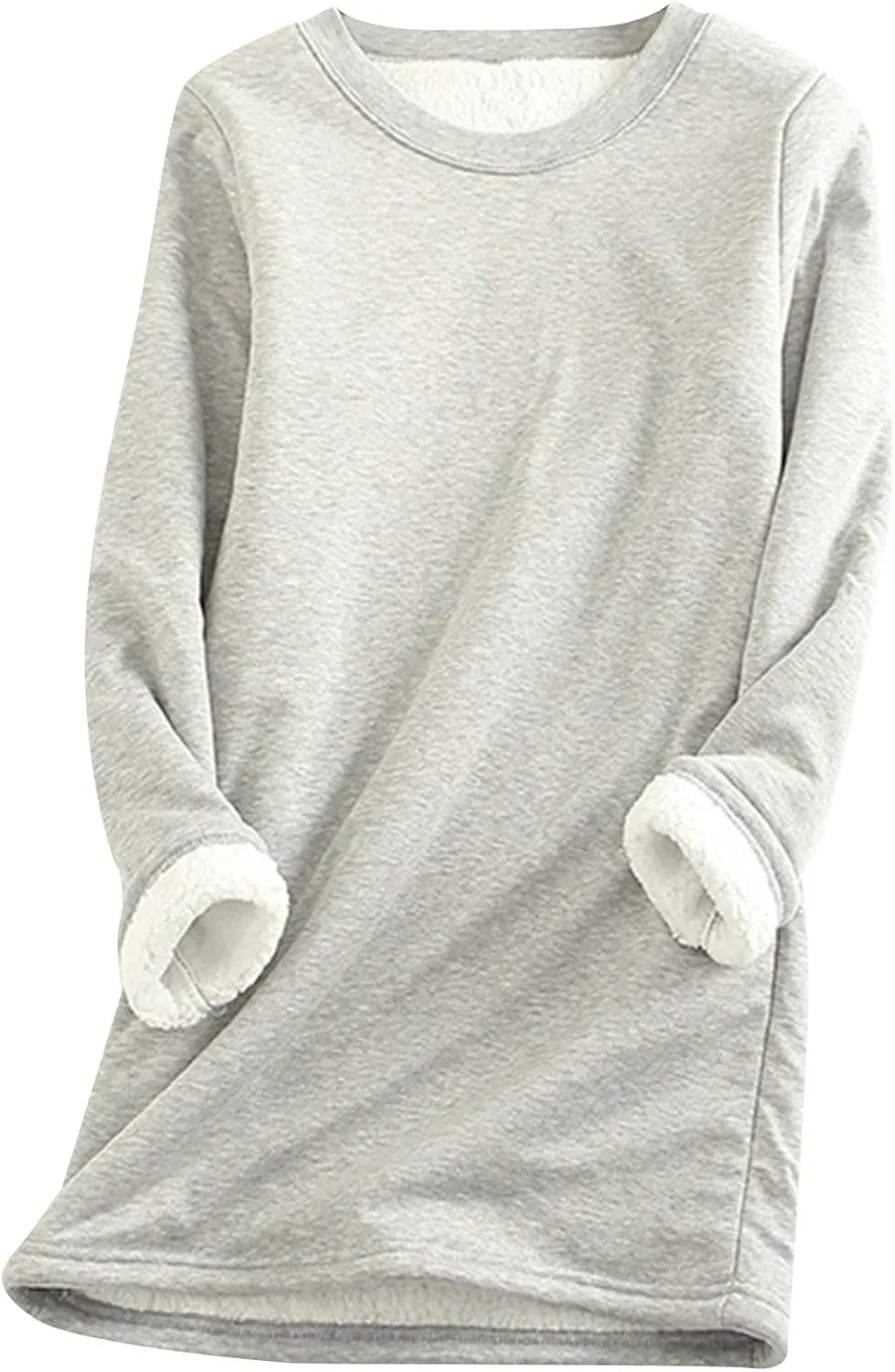 EFOFEI Womens Winter Soft Sherpa Fleece Lined Pullover Crewneck Solid Color Sweatshirt
