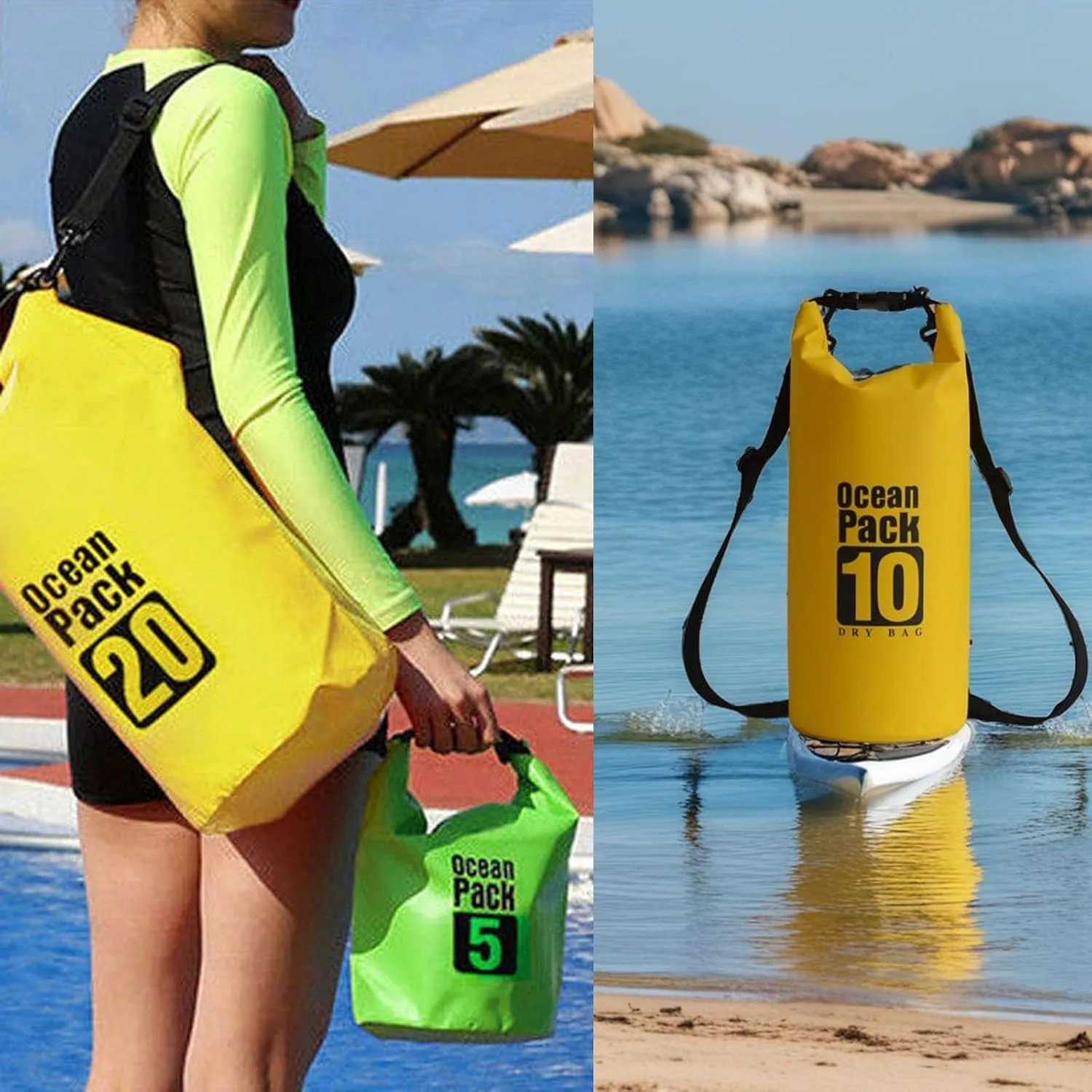 Floating Waterproof Dry Bag Backpack 5L/10L/20L, Roll Top Bag for Kayaking, Rafting, Boating, Swimming, Camping, Hiking, Beach, Fishing, Waterproof Beach Bag. (Gray, 5L)