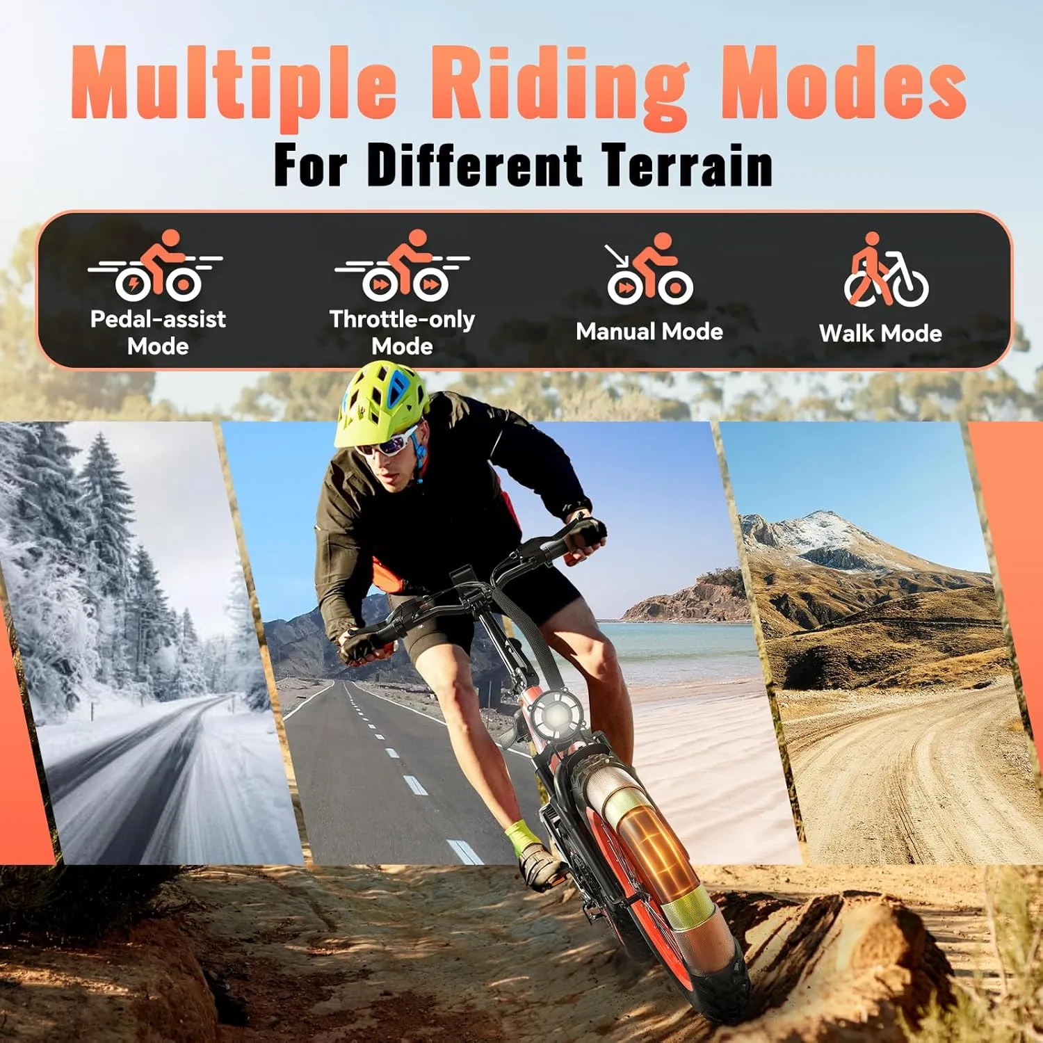 Folding 52V 20Ah Removabke Battery Electric Bike 1500W Peak Motor 20'' Fat Tire Mountain Commuter 30MPH Ebike Motorcycle Range 70 Miles UL Certified Adult Electric Dirt Bike with 7-Speed