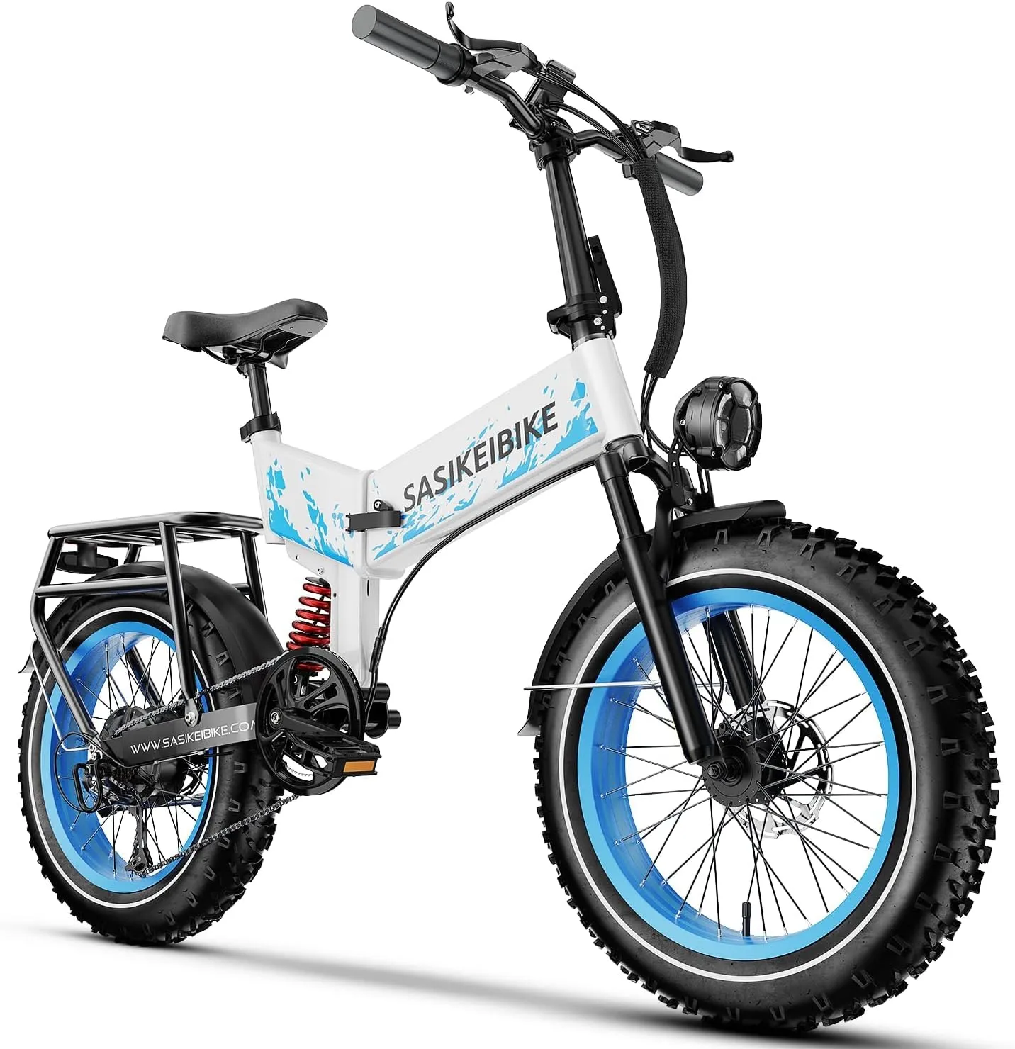 Folding 52V 20Ah Removabke Battery Electric Bike 1500W Peak Motor 20'' Fat Tire Mountain Commuter 30MPH Ebike Motorcycle Range 70 Miles UL Certified Adult Electric Dirt Bike with 7-Speed