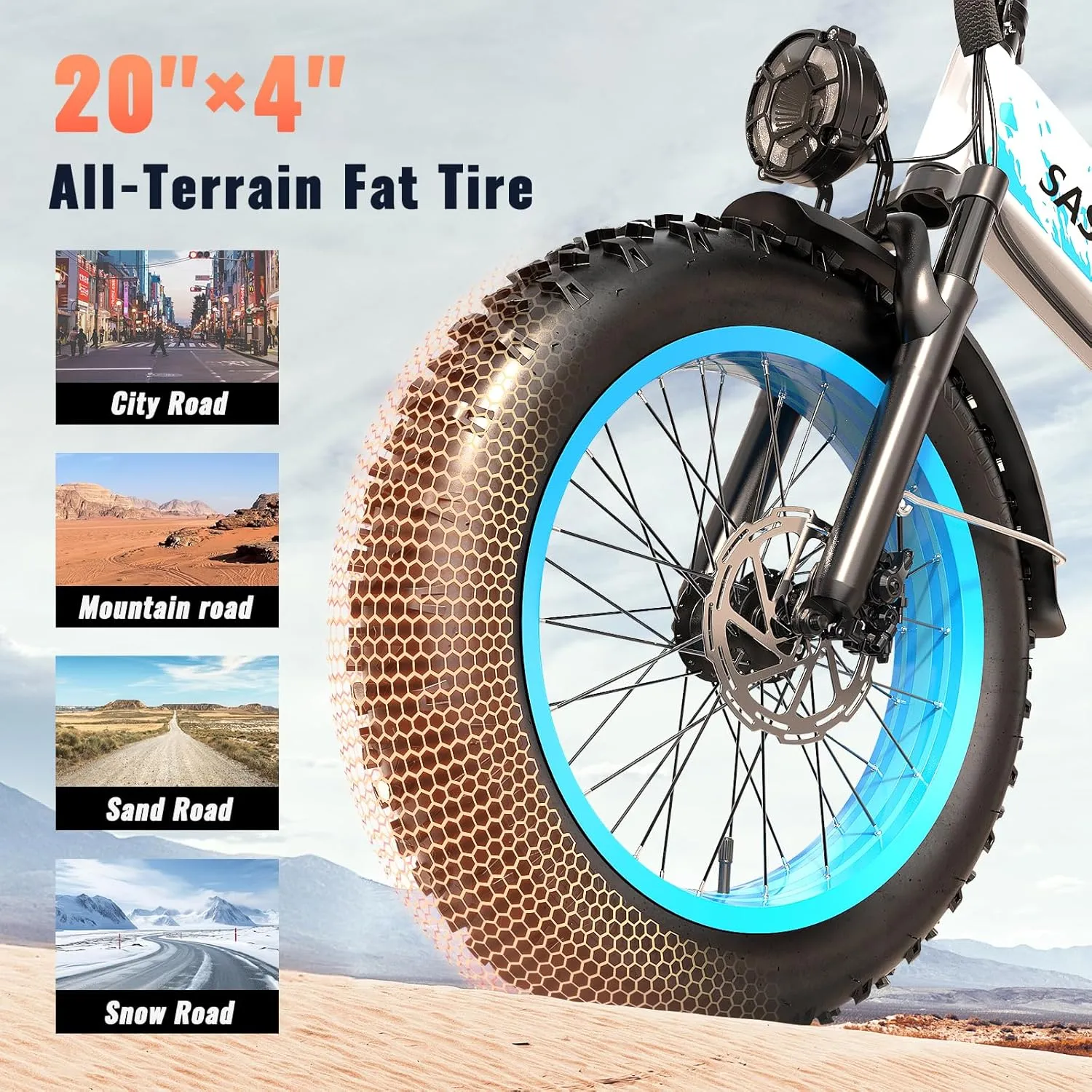 Folding 52V 20Ah Removabke Battery Electric Bike 1500W Peak Motor 20'' Fat Tire Mountain Commuter 30MPH Ebike Motorcycle Range 70 Miles UL Certified Adult Electric Dirt Bike with 7-Speed