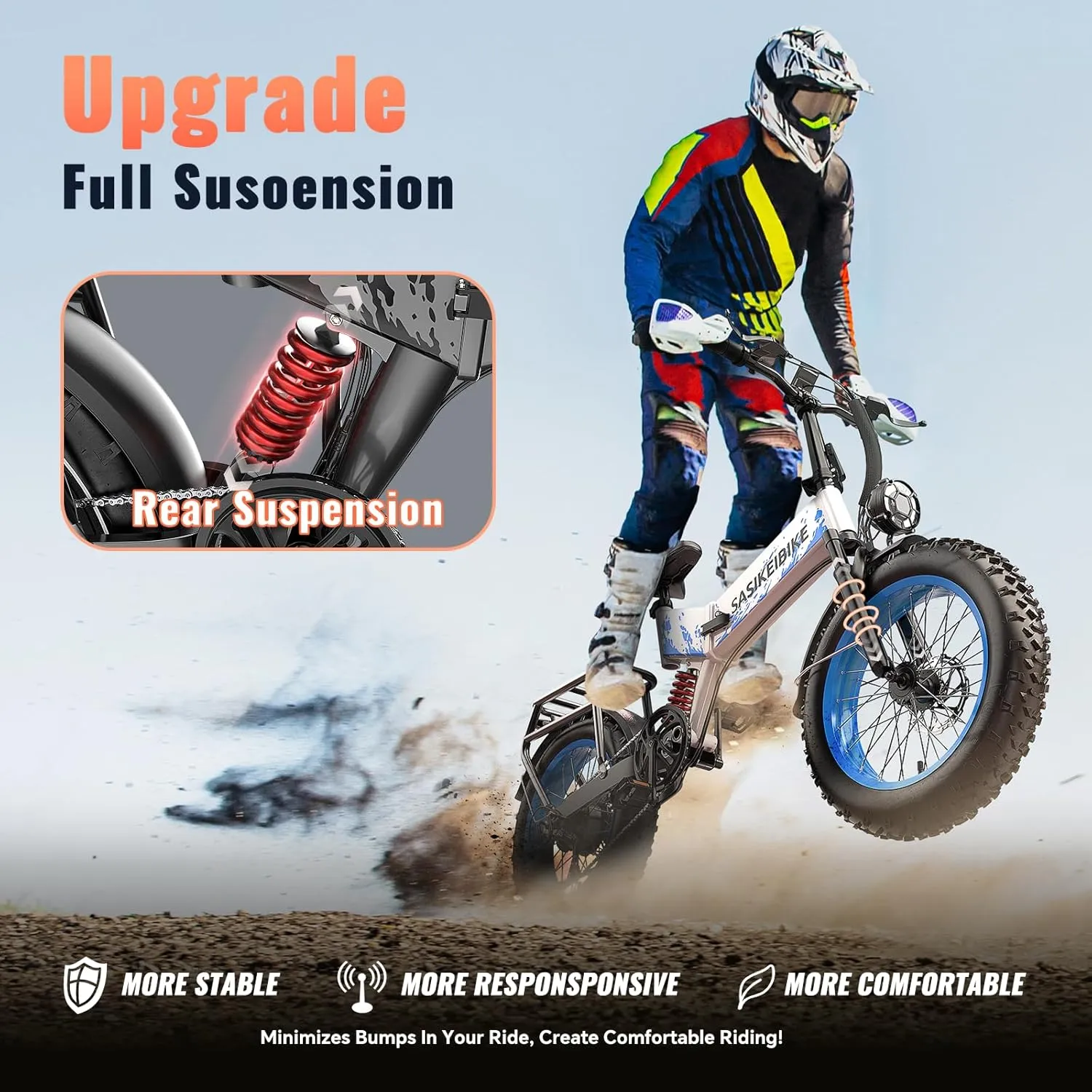 Folding 52V 20Ah Removabke Battery Electric Bike 1500W Peak Motor 20'' Fat Tire Mountain Commuter 30MPH Ebike Motorcycle Range 70 Miles UL Certified Adult Electric Dirt Bike with 7-Speed