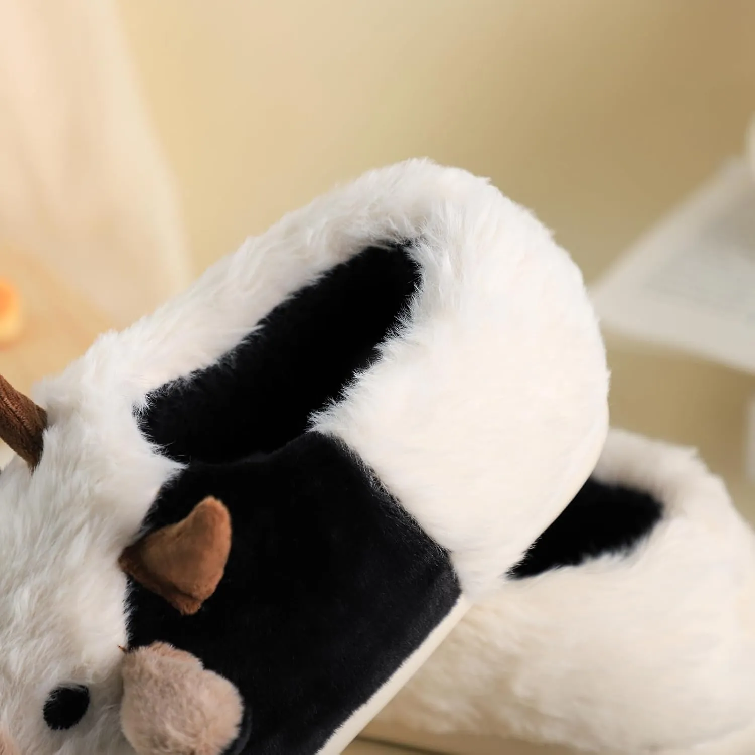 Gaolinci Cartoon Cow Cotton Slippers, Winter Indoor Outdoor Slippers for Women
