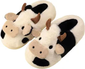 Gaolinci Cartoon Cow Cotton Slippers, Winter Indoor Outdoor Slippers for Women