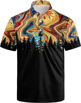 Golf Shirts for Men Printed Quick Dry Short Sleeve Performance Polo Shirts Moisture Wicking Collared Tennis T-Shirt