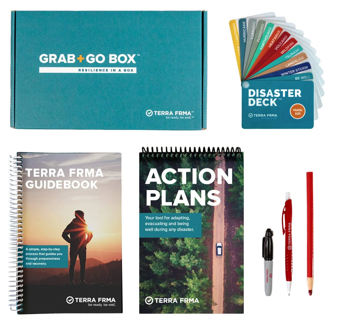 GRAB   GO BOX - Emergency Kit for the Disaster Preparedness Family - Action Plans, Emergency Guidebook, Pocket Survival Guide, Tiny Survival Cards