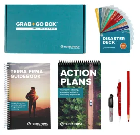 GRAB   GO BOX - Emergency Kit for the Disaster Preparedness Family - Action Plans, Emergency Guidebook, Pocket Survival Guide, Tiny Survival Cards