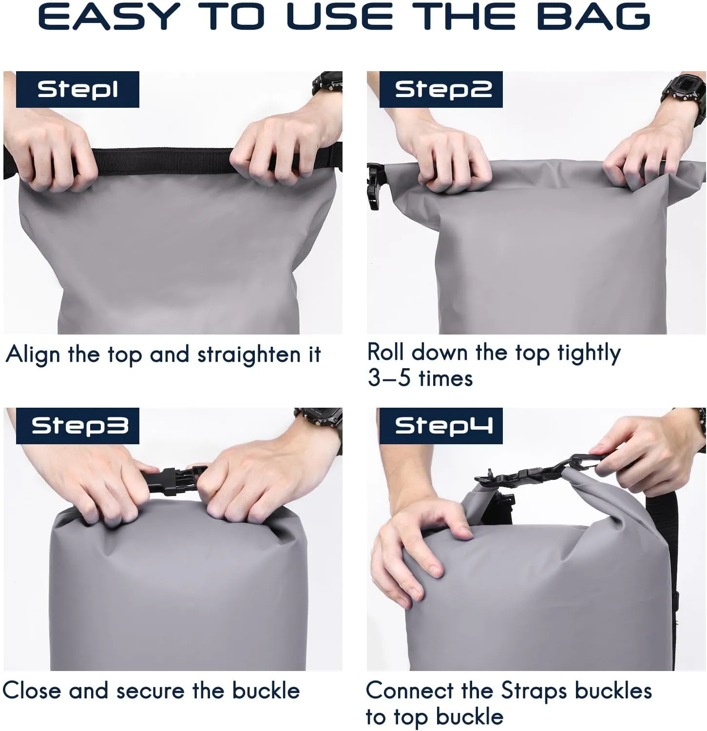 Haimont Waterproof Dry Bag Floating Dry Sack Roll Top Drybag Backpack for Kayaking, Rafting, Boating, Fishing with IPX8 Waterproof Phone Case, Light Gray, 40L