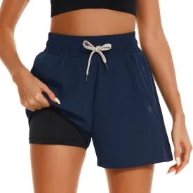 HODOSPORTS Women's 4'' Swim Shorts Quick Dry Board Shorts with Boxer Liner Pockets Swimsuit Bottoms