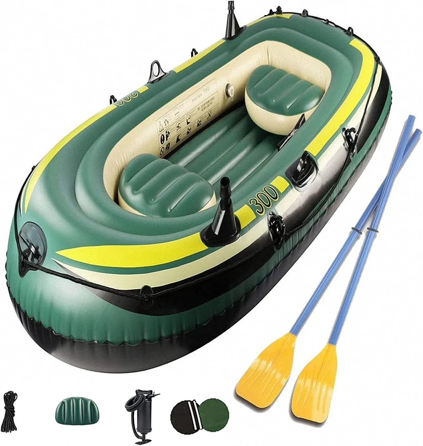 Inflatable Boat with Paddles & Pump, 2-3 Person PVC Kayak, Foldable Rubber Dinghy, Raft for Adults, Fishing, Lakes & Outdoor Water Sports