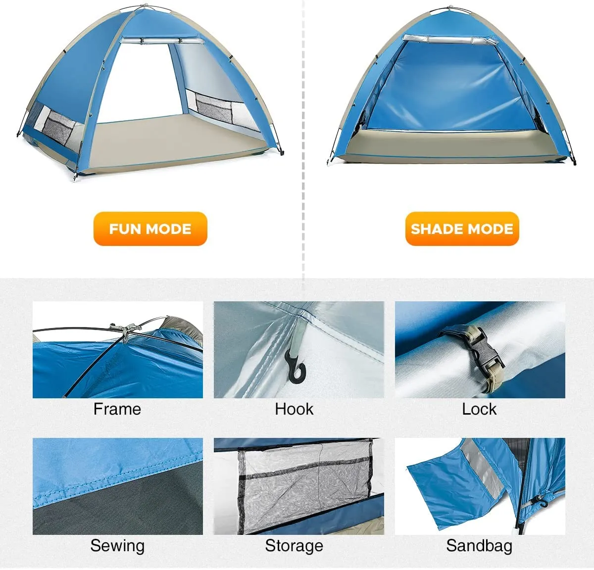 Instant Pop-Up Beach Tent - 4 Person Sun Shelter - UPF 50 