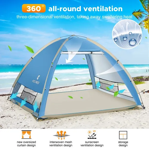 Instant Pop-Up Beach Tent - 4 Person Sun Shelter - UPF 50 