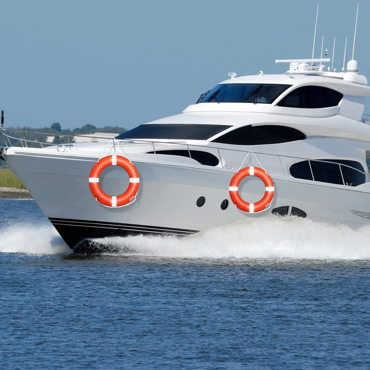 Life Ring for Boating Safety - 23" and 28" Boat Safety Throw Rings with Reflective Strip and Grab Lines (2 Color)