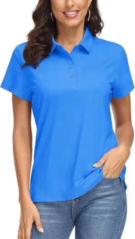 MAGCOMSEN Women's Polo Shirts UPF 50  Sun Protection 4 Buttons Casual Work Quick Dry Short Sleeve Collared Golf Shirt