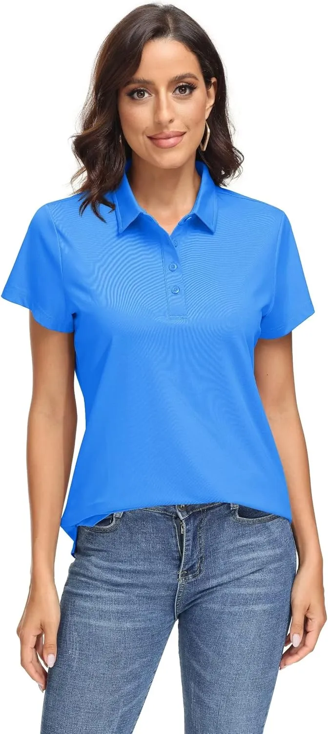 MAGCOMSEN Women's Polo Shirts UPF 50  Sun Protection 4 Buttons Casual Work Quick Dry Short Sleeve Collared Golf Shirt