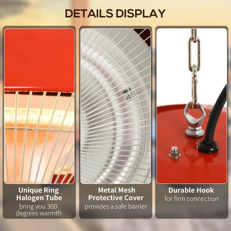 Maplin Plus Aluminium 1500W Electric Ceiling Hanging Patio Heater - Red