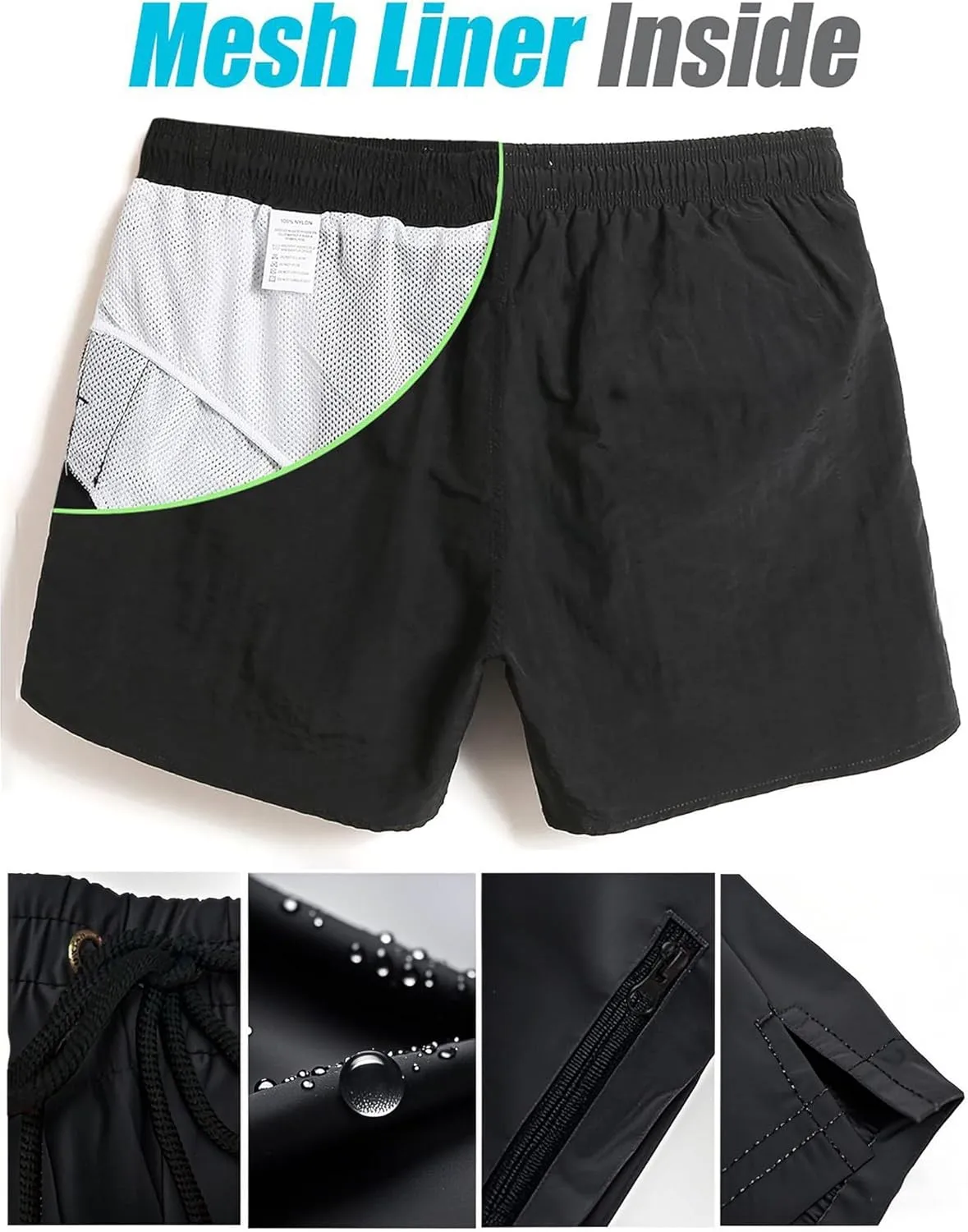 Mens Swim Trunks 5" with Mesh Lining Quick Dry Beach Shorts with Zipper Pockets Sports Swimming Trunks for Men