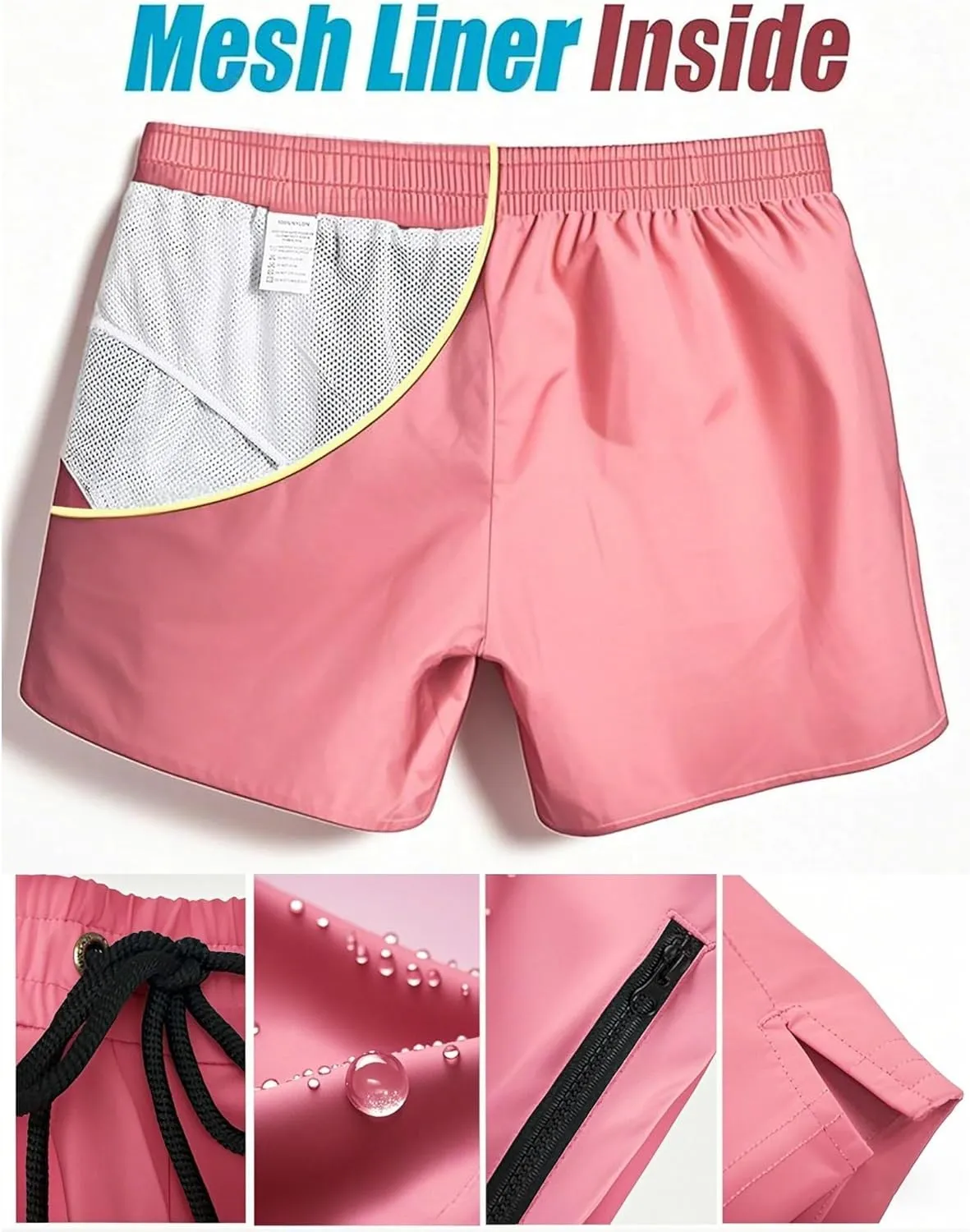 Mens Swim Trunks 5" with Mesh Lining Quick Dry Beach Shorts with Zipper Pockets Sports Swimming Trunks for Men