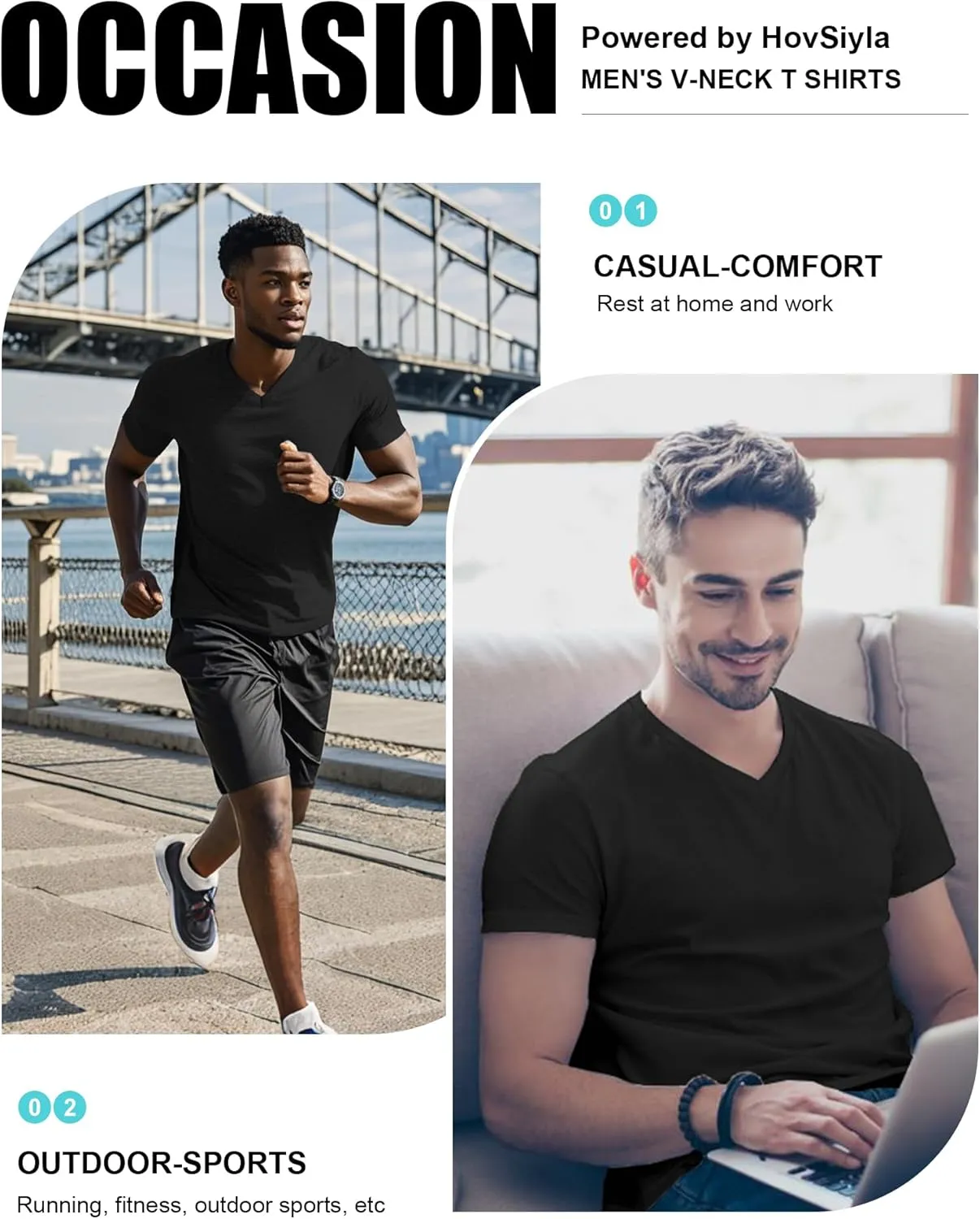 Men's T Shirts Quick Drying V-Neck Athletic Shirt Running Gym Workout Moisture Wicking T-Shirt for Casual