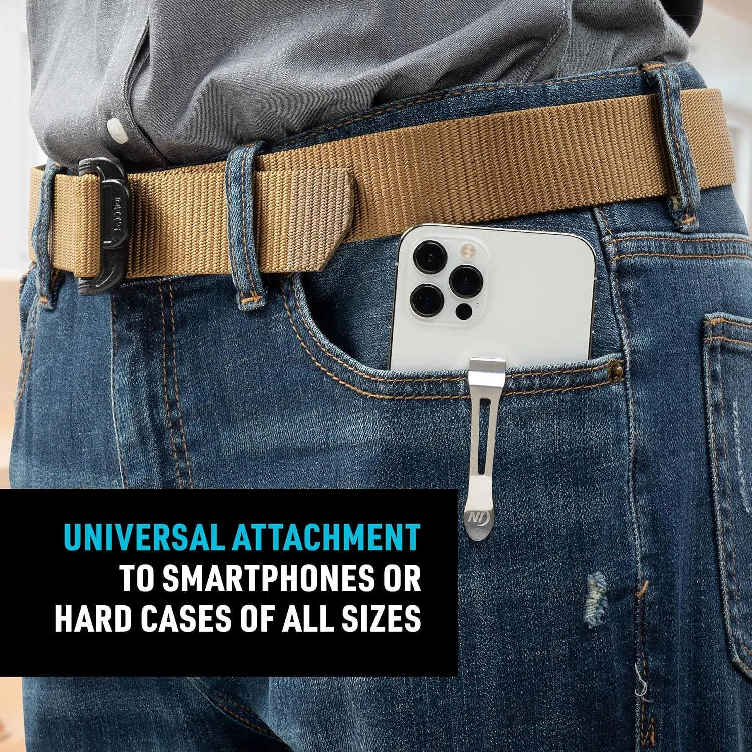 Nite Ize HipClip Universal Pocket Clip - Stainless Steel Adhesive Clip - Pocket Accessories for Cell Phone, Pocket Knife & More - Metal Cell Phone Belt Clip with Strong 3M VHB Adhesive